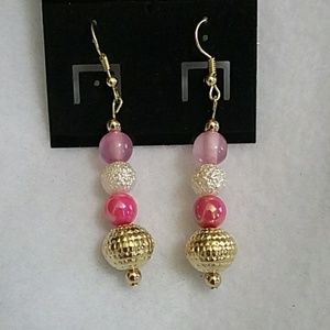 Purple and pink beaded hook earring